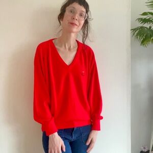 Vintage Red V-neck Sweater Size Large Pocono Farms Golf Country Club